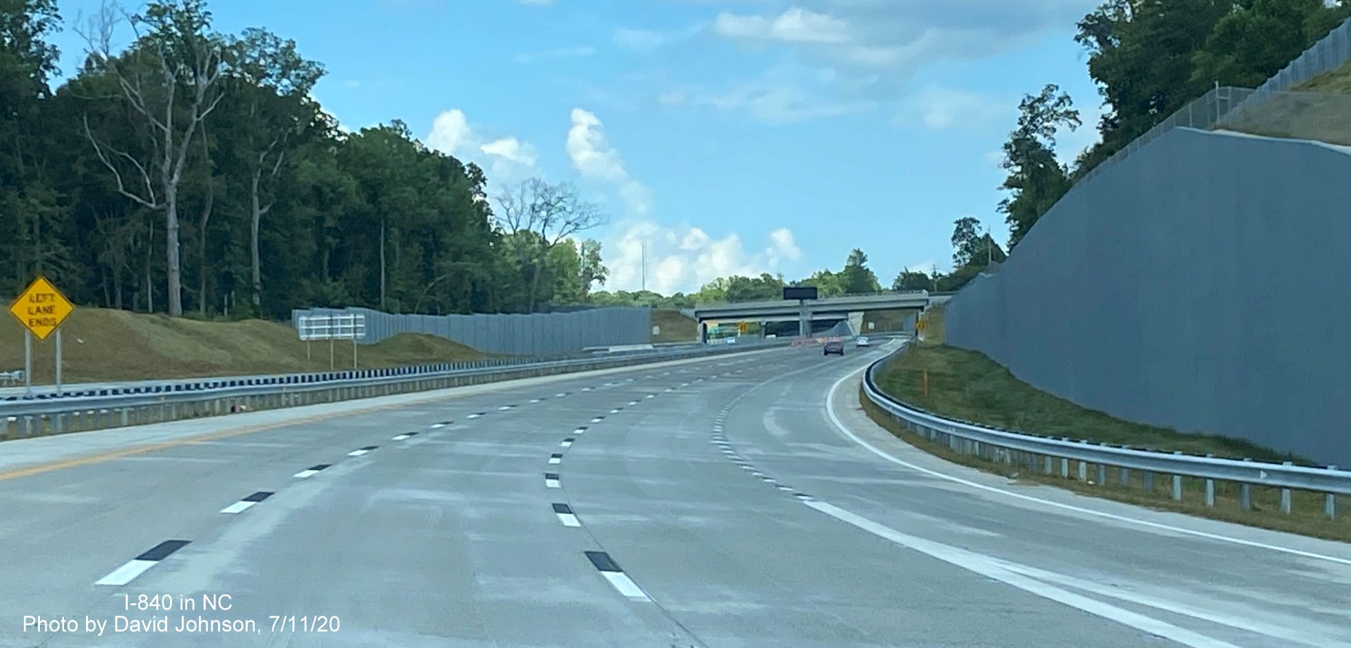 Image of noise walls along I-840 Greensboro Urban Loop between US 220 and Lawndale Drive exits, by David Johnson July 2020