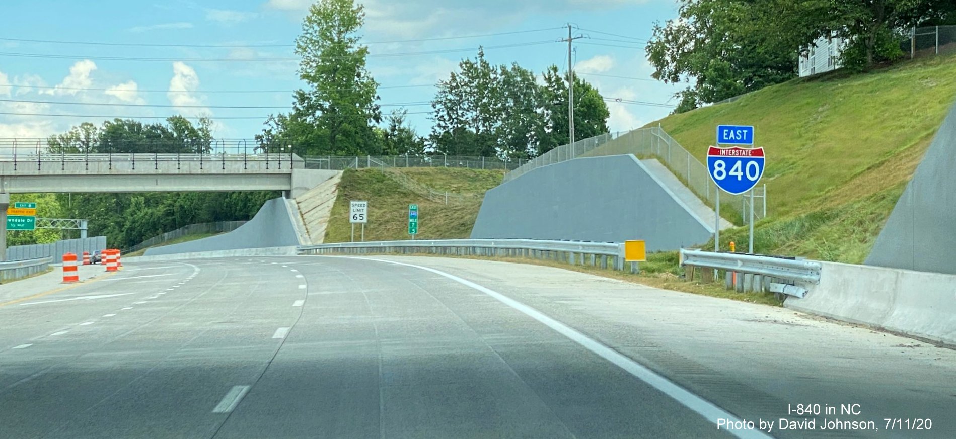 Image of last East I-840 reassurance marker prior to current end of Greensboro Urban Loop at Lawndale Drive, by David Johnson July 2020