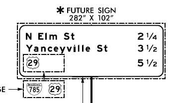 Plan for destination mileage sign along I-840 north of Greensboro, from NCDOT