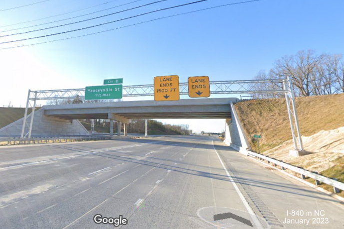 Image of overhead signage from on-ramp from US 29 (Future I-785) South to                                   
        I-840 West/Greensboro Urban Loop, Google Maps Street View, January 2023