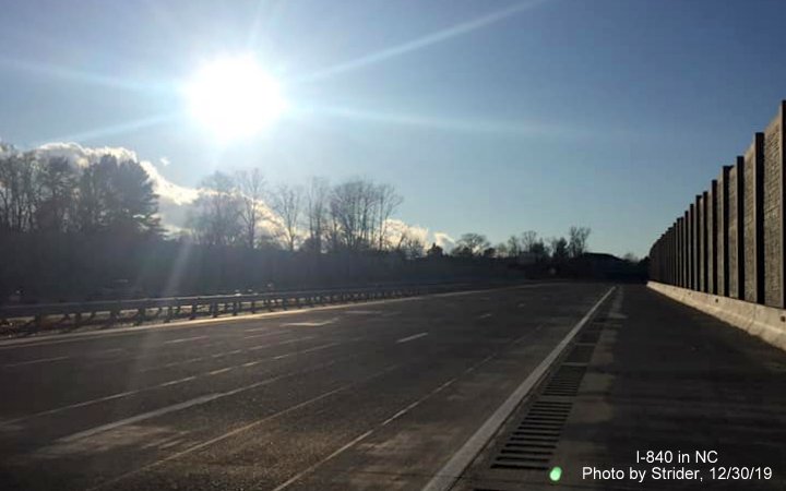 Image of noise walls paralleling newly opened section of I-840 West/Greensboro Loop in Dec. 2019, by Strider