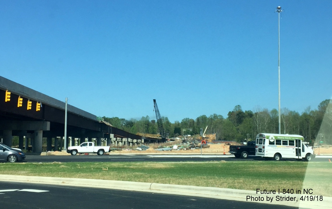 Image from ramp to US 220 North at current end of I-840 East Greensboro Urban Loop looking toward construction continuing toward Lawndale Drive, by Strider
