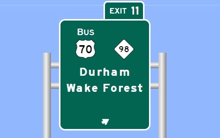 Sign Maker image of Business US 70/NC 98 exit sign future I-285/US 70 in Durham