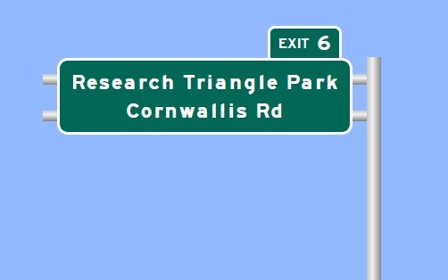 Sign Maker image of Cornwallis Road exit sign on future I-885 Durham Freeway