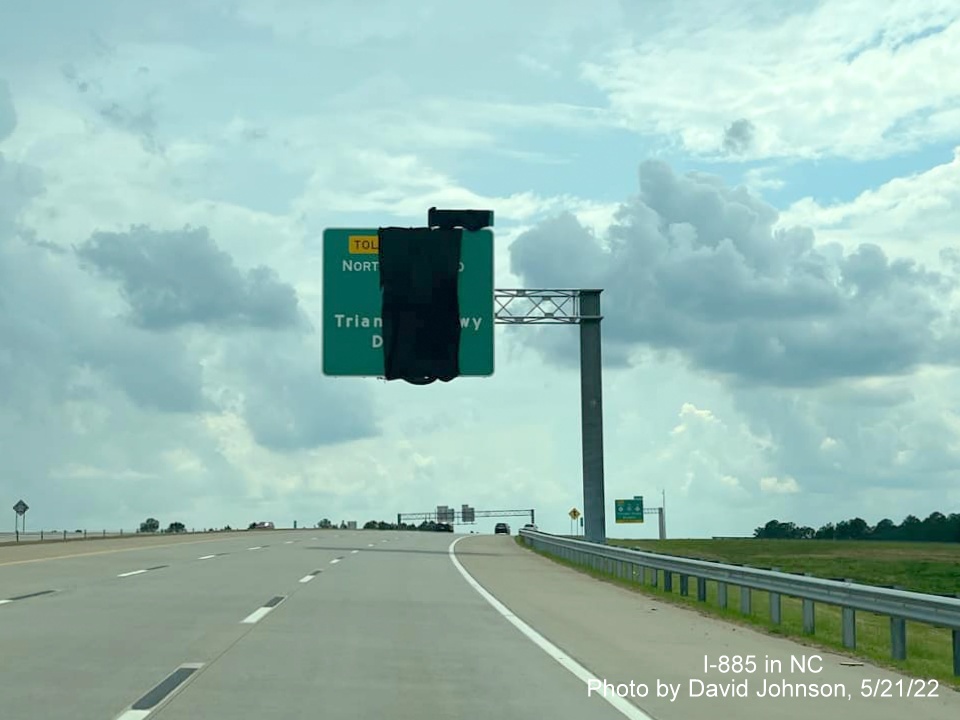 Image of signage at future I-885 South exit with US 70 East in Durham, by David Johnson, May 2022